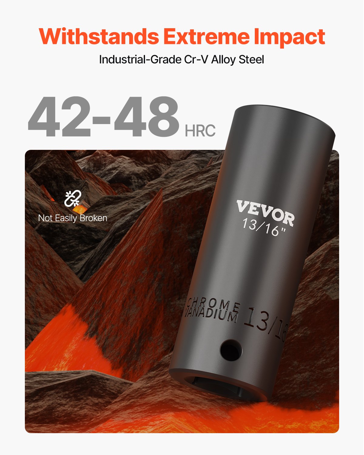 Juego de dados de impacto VEVOR de 1/2", 19 piezas, dados profundos de 6 puntas, juego de dados de 1/2", de 3/8" a 1-1/2", de Cr-V, construcción robusta, con jaula de almacenamiento.