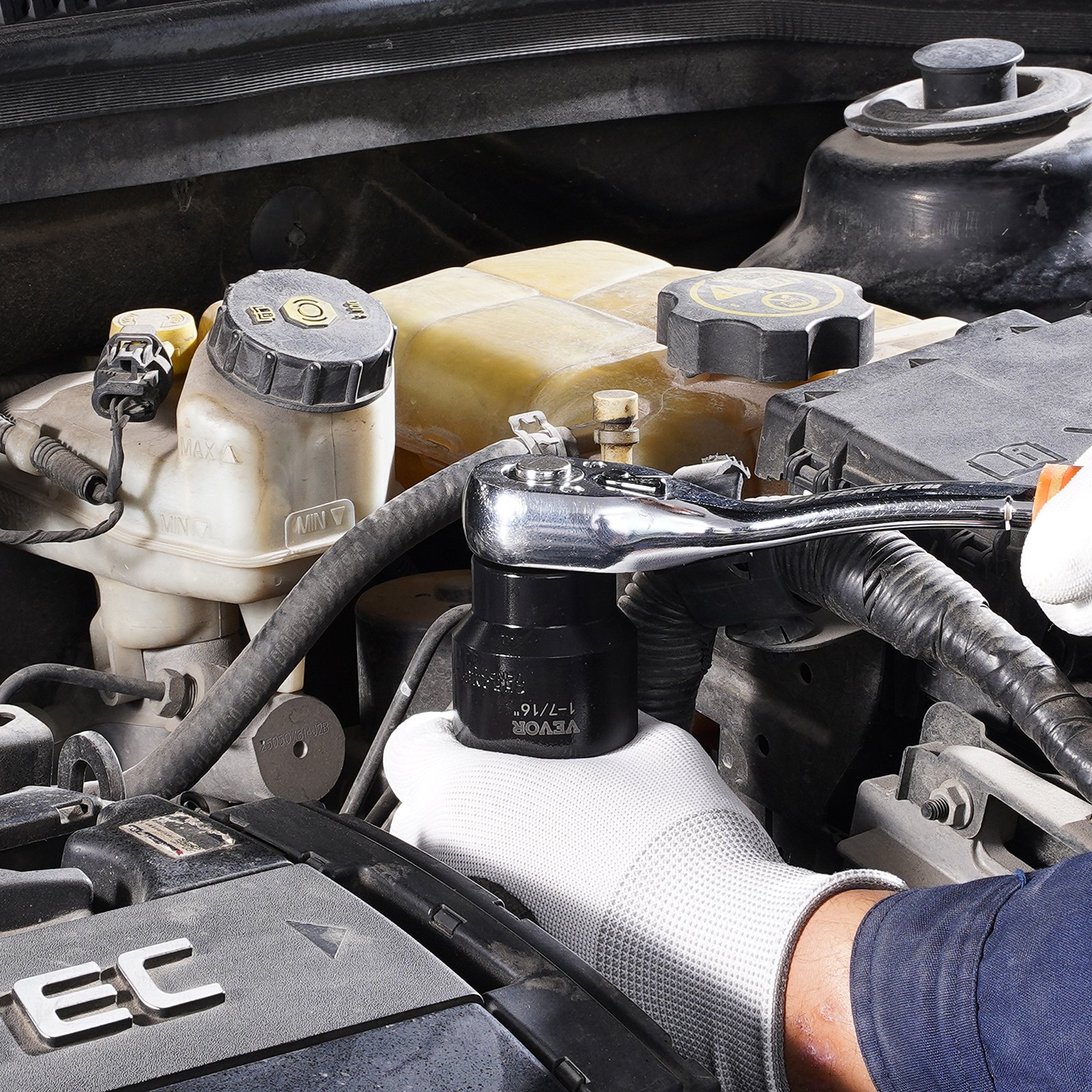Juego de vasos de impacto VEVOR de 1/2 pulgada, 19 piezas, surtido de vasos estándar, juego de vasos de impacto SAE estándar de 1/2 pulgada (de 3/8 a 1-1/2 pulgadas), vasos hexagonales de 6 puntas