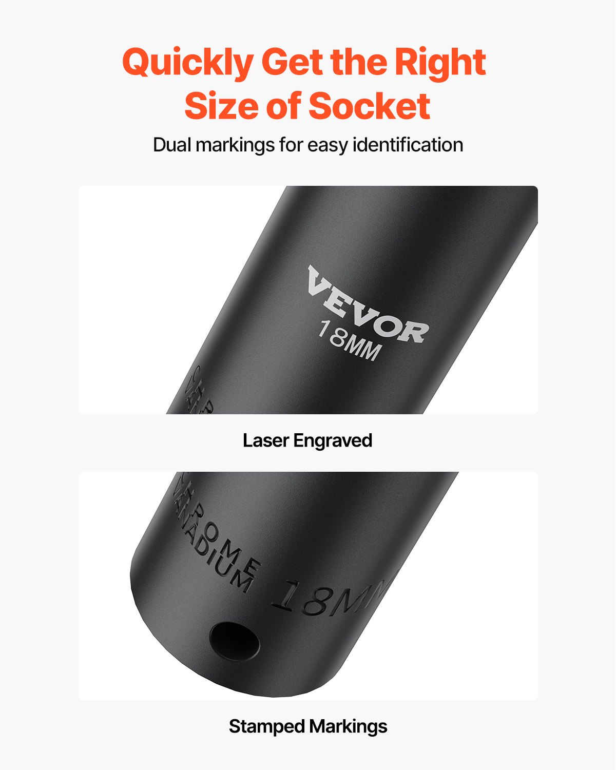 VEVOR Juego de vasos de impacto de 1/2", 26 piezas, vasos de impacto métricos de 10-36 mm de profundidad, acero de aleación Cr-V de 6 puntos, con estuche de transporte, para reparación de automóviles