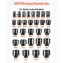 Juego de vasos de impacto VEVOR de 3/4 pulgadas, 29 piezas, vasos de impacto de 6 puntas, construcción robusta, CR-M0, juego de vasos de impacto SAE de 3/4 a 2-1/2 pulgadas, con jaula de almacenamiento.