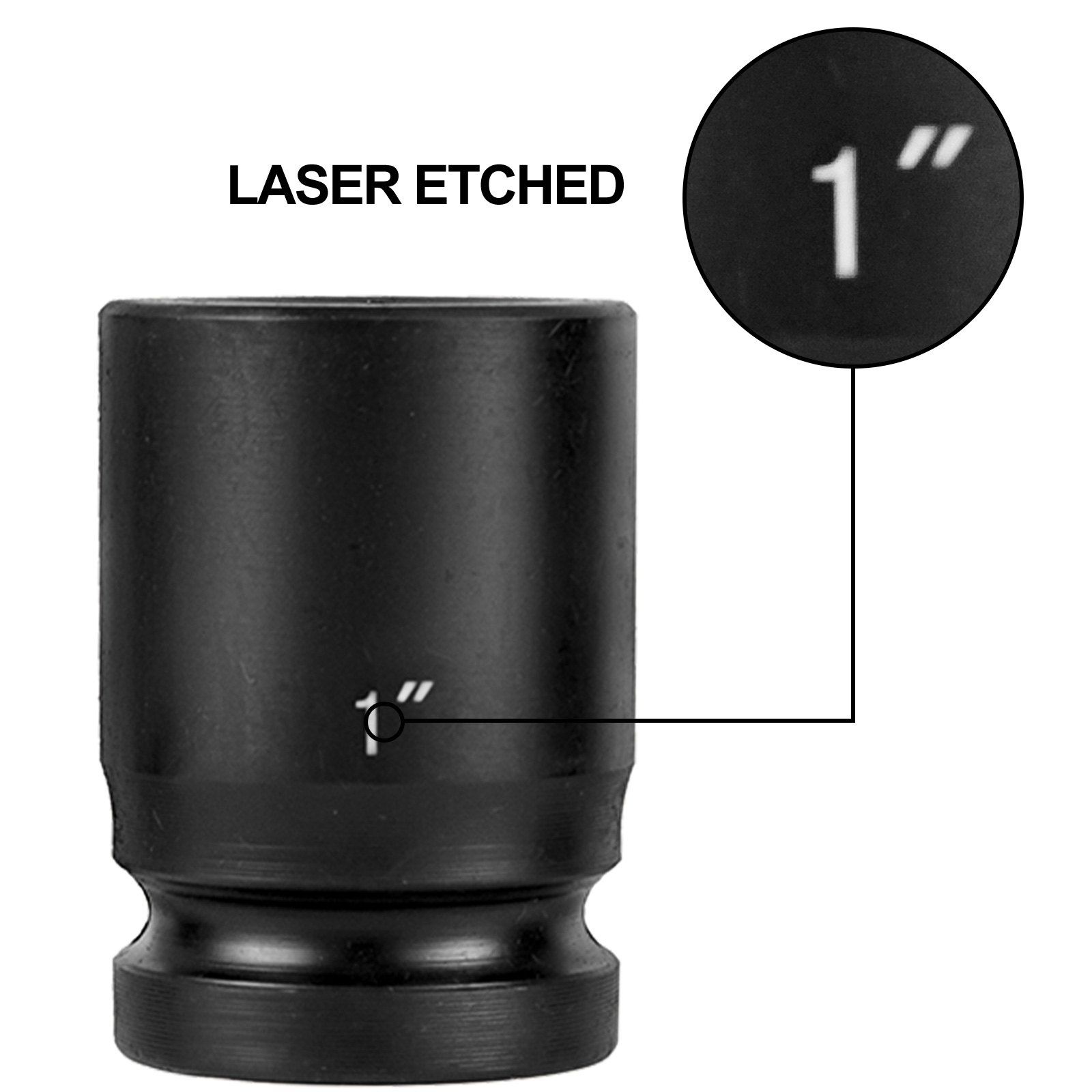 Vaso de impacto negro de 1&quot; de VEVOR con marcado de tamaño grabado con láser.