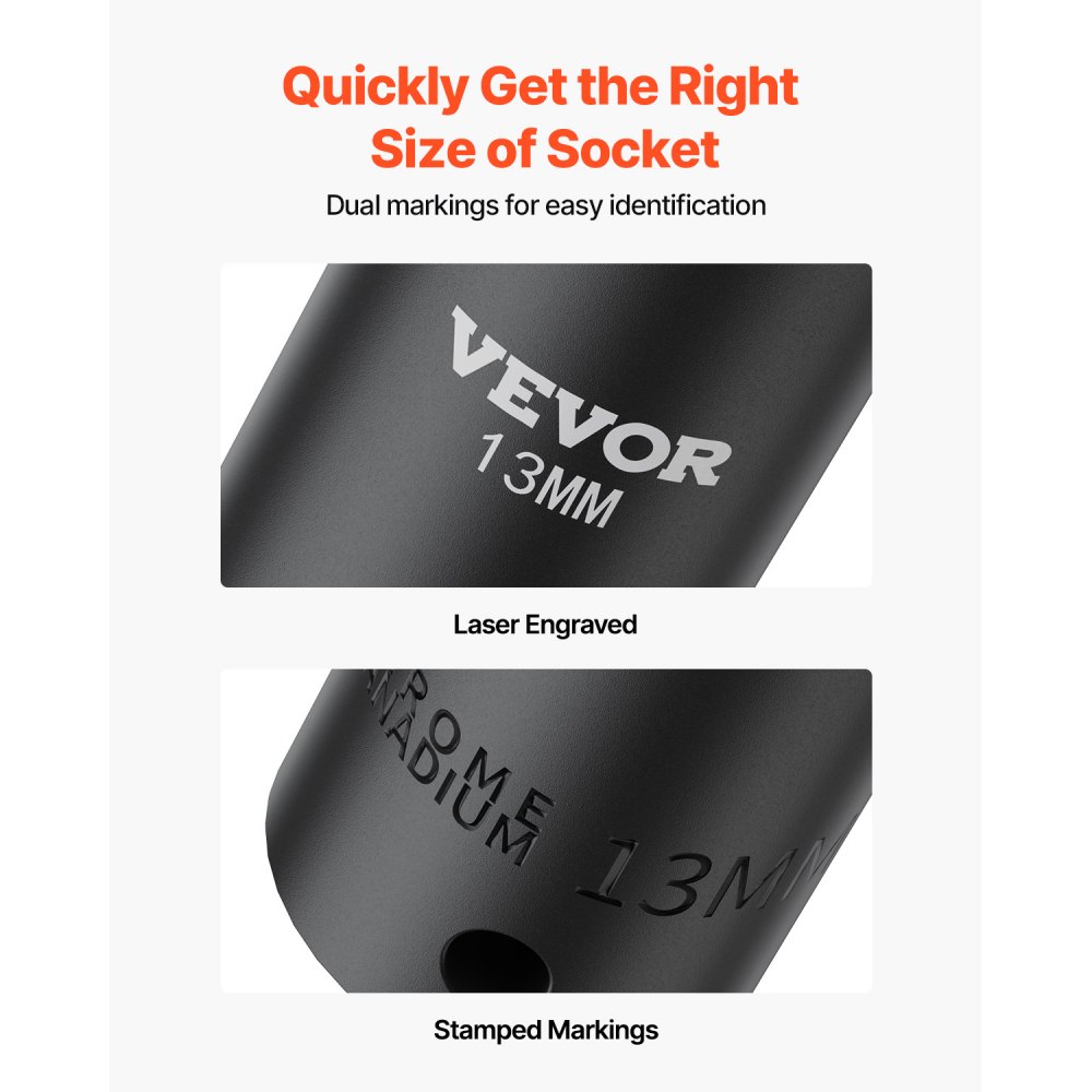 VEVOR Juego de dados de impacto de 3/8 pulgadas, 26 piezas de dados de impacto, dado profundo/estándar, dados de 6 puntos, construcción resistente, juego de dados Cr-V de impacto métrico de 7 mm a 19 mm, con una jaula de almacenamiento