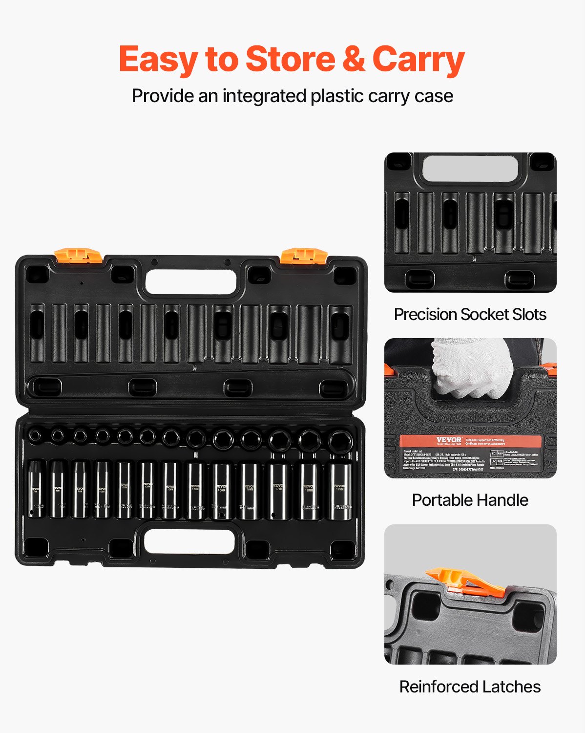 VEVOR Juego de dados de impacto de 3/8 pulgadas, 26 piezas de dados de impacto, dado profundo/estándar, dados de 6 puntos, construcción resistente, juego de dados Cr-V de impacto métrico de 7 mm a 19 mm, con una jaula de almacenamiento