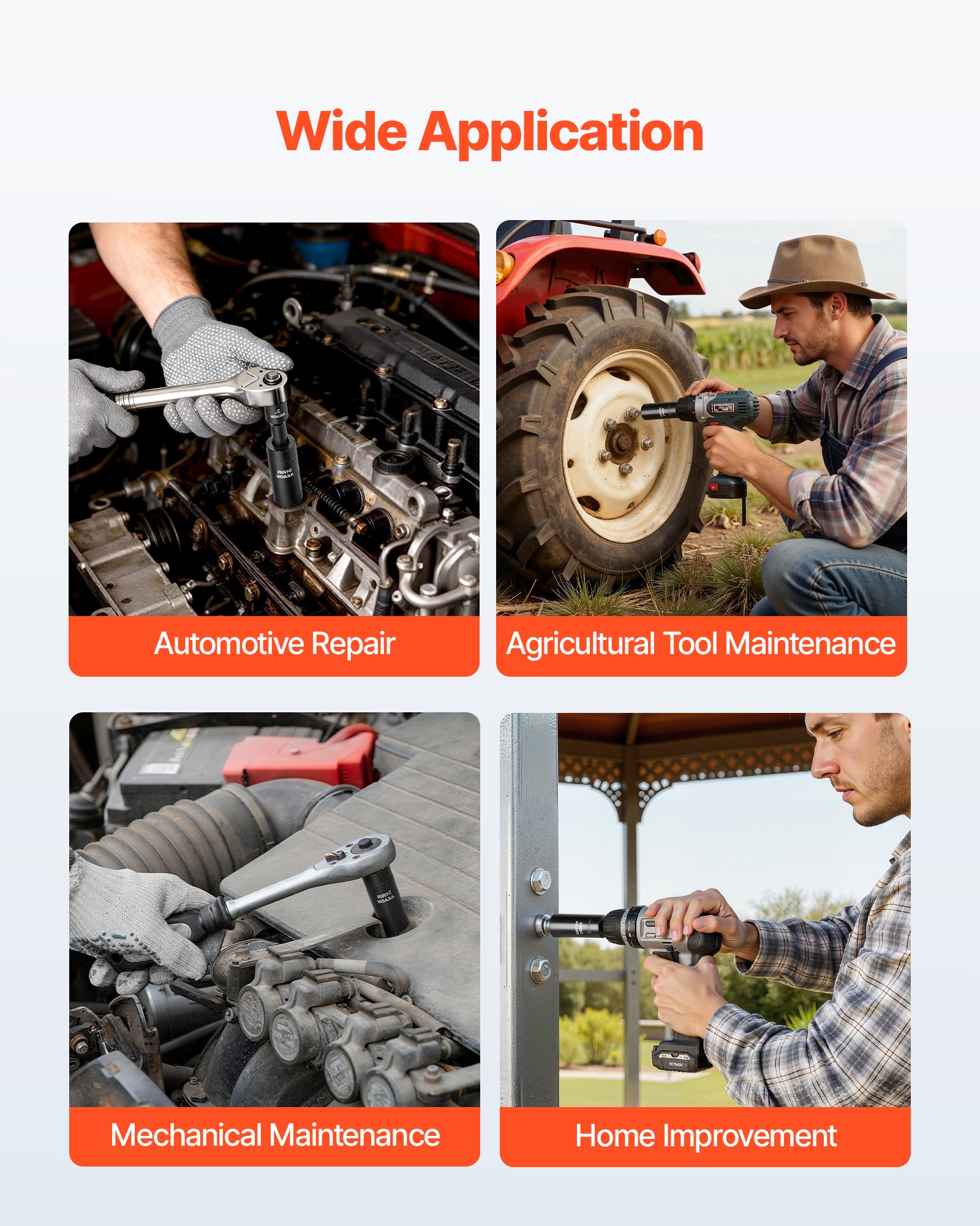 Juego de dados de impacto VEVOR de 1/2 pulg., 29 piezas, dados de impacto profundos de 6 puntas, tamaños SAE (3/8 a 1 pulg.) y métricos (10 a 24 mm) con barras de extensión (3, 5, 10 pulg.), acero Cr-V, estuche de transporte resistente.