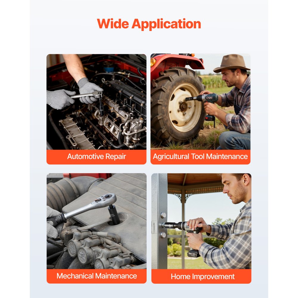 Juego de dados de impacto VEVOR de 3/8", 67 piezas, 6 puntas, SAE (5/16" a 3/4") y métrico (8 mm a 19 mm), dados giratorios, adaptadores, acero Cr-V y Cr-Mo, estuche de transporte.