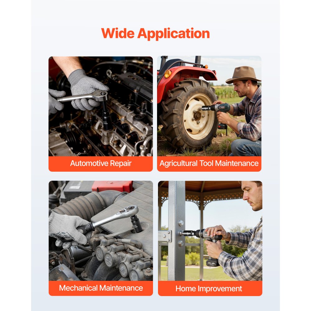 Juego de dados de impacto VEVOR de 3/8", 96 piezas, 6 puntas, profundos y superficiales, tamaños SAE (5/16" a 3/4") y métricos (8 a 22 mm), con barras de extensión de 3" y 6", acero Cr-V, estuche de transporte