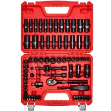Juego de dados de impacto VEVOR de 3/8", 96 piezas, 6 puntas, profundos y superficiales, tamaños SAE (5/16" a 3/4") y métricos (8 a 22 mm), con barras de extensión de 3" y 6", acero Cr-V, estuche de transporte