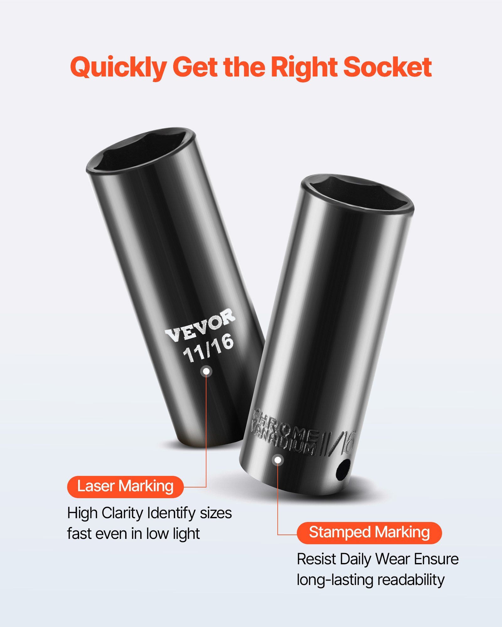 Juego de dados de impacto VEVOR de 3/8", 96 piezas, 6 puntas, profundos y superficiales, tamaños SAE (5/16" a 3/4") y métricos (8 a 22 mm), con barras de extensión de 3" y 6", acero Cr-V, estuche de transporte