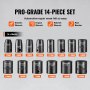 Juego de vasos de impacto VEVOR de 3/8", 14 piezas, vasos poco profundos métricos de 7-20 mm, 6 puntas, acero de aleación Cr-Mo para reparación de automóviles, marcas de tamaño fáciles de leer, construcción robusta, incluye estuche.