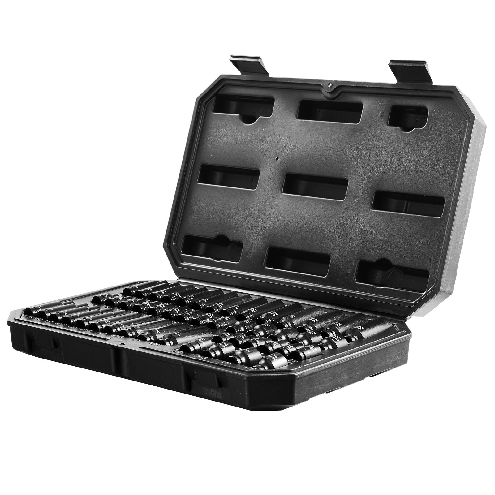 Juego de vasos de impacto VEVOR de 1/4" - 14 piezas de vasos profundos métricos de 4-15 mm - 6 puntas de acero de aleación Cr-Mo para reparación de automóviles - Marcas de tamaño fáciles de leer - Construcción robusta - Organizador de vasos