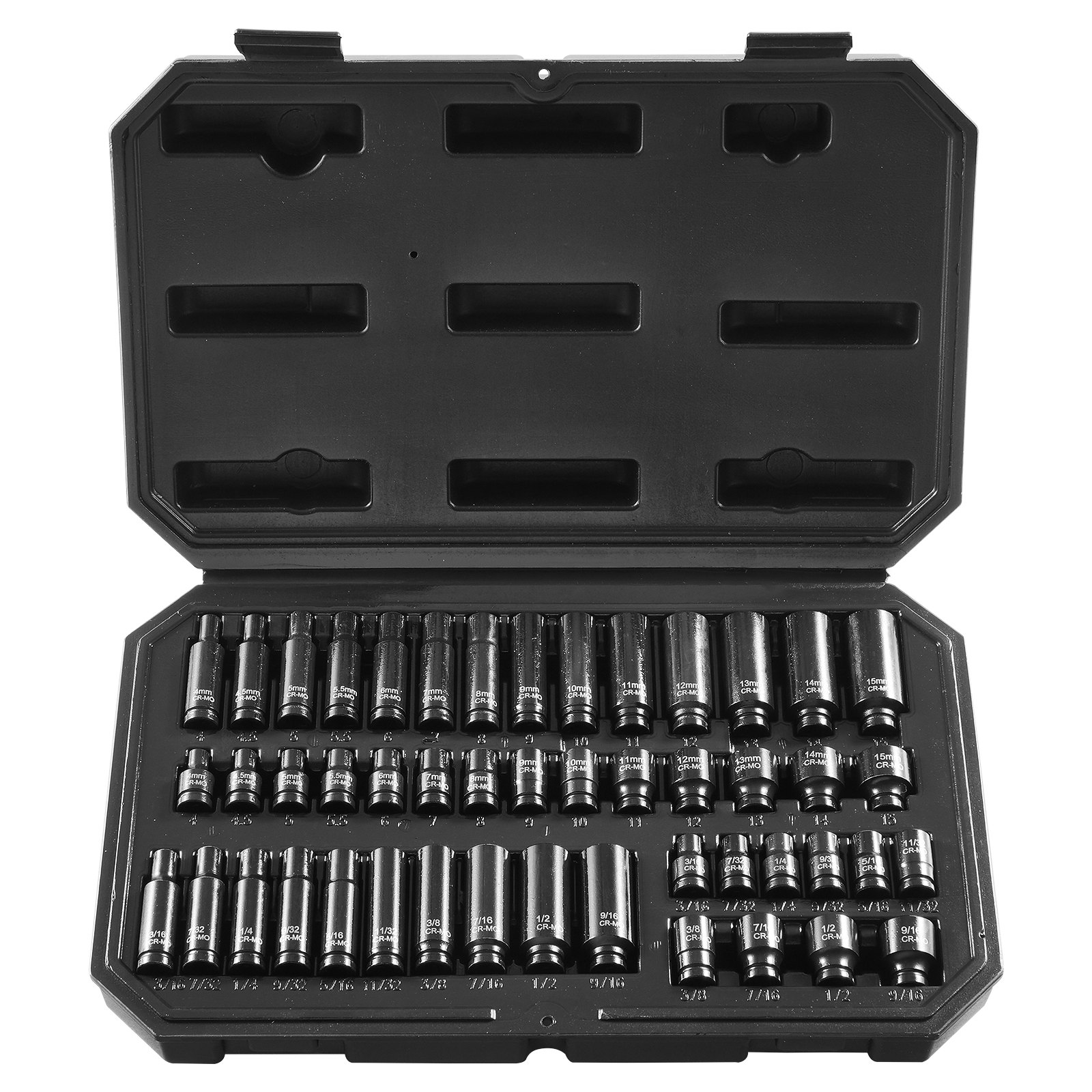 Juego de vasos de impacto VEVOR de 1/4" - 14 piezas de vasos profundos métricos de 4-15 mm - 6 puntas de acero de aleación Cr-Mo para reparación de automóviles - Marcas de tamaño fáciles de leer - Construcción robusta - Organizador de vasos