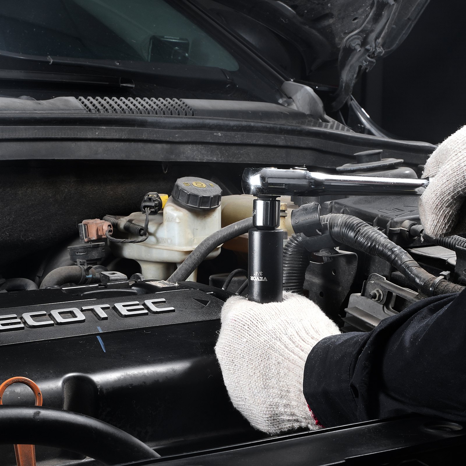 Juego de dados de impacto VEVOR de 3/8", 11 piezas, SAE de 5/16"-1", 6 puntas, acero de aleación CR-V para reparación de automóviles, marcas de tamaño fáciles de leer, construcción robusta, incluye estuche.