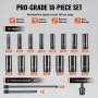 Juego de vasos de impacto VEVOR de 3/8" - 18 piezas de vasos profundos métricos de 8-22 mm - 6 puntas de acero de aleación CR-V para reparación de automóviles - Marcas de tamaño fáciles de leer - Construcción robusta. Incluye estuche.