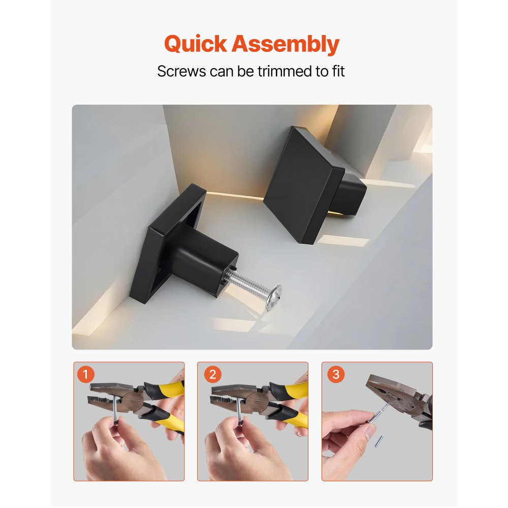 VEVOR - Pomos para armarios (10 unidades, 1,18 pulgadas, aleación de zinc negro, para cajones y puertas), pomos cuadrados sólidos para cocina, aparadores, herrajes con tornillos para armarios, cajones y baños.