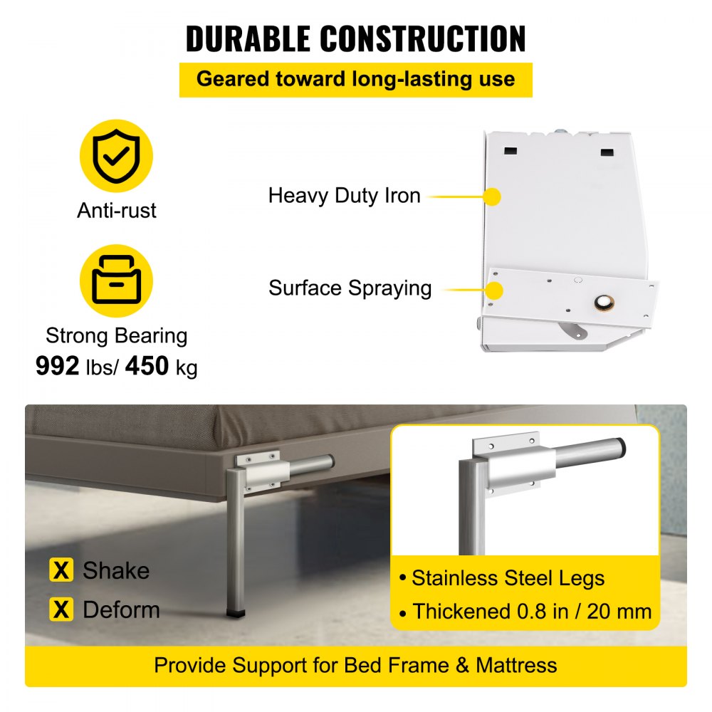 VEVOR - Mecanismo de resortes de pared Murphy para montaje en pared, kit de hardware de soporte resistente para cama King y Queen (vertical), color blanco