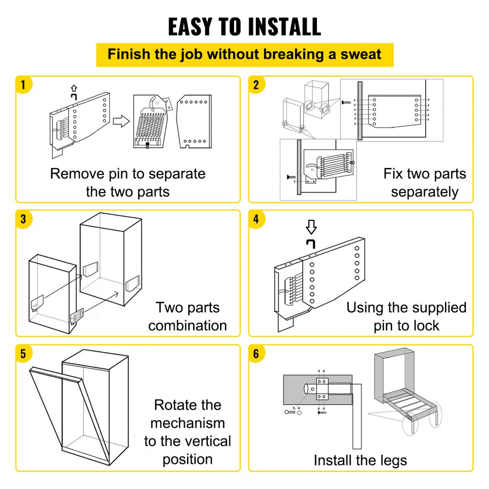 VEVOR - Mecanismo de resortes de pared Murphy para montaje en pared, kit de hardware de soporte resistente para cama King y Queen (vertical), color blanco