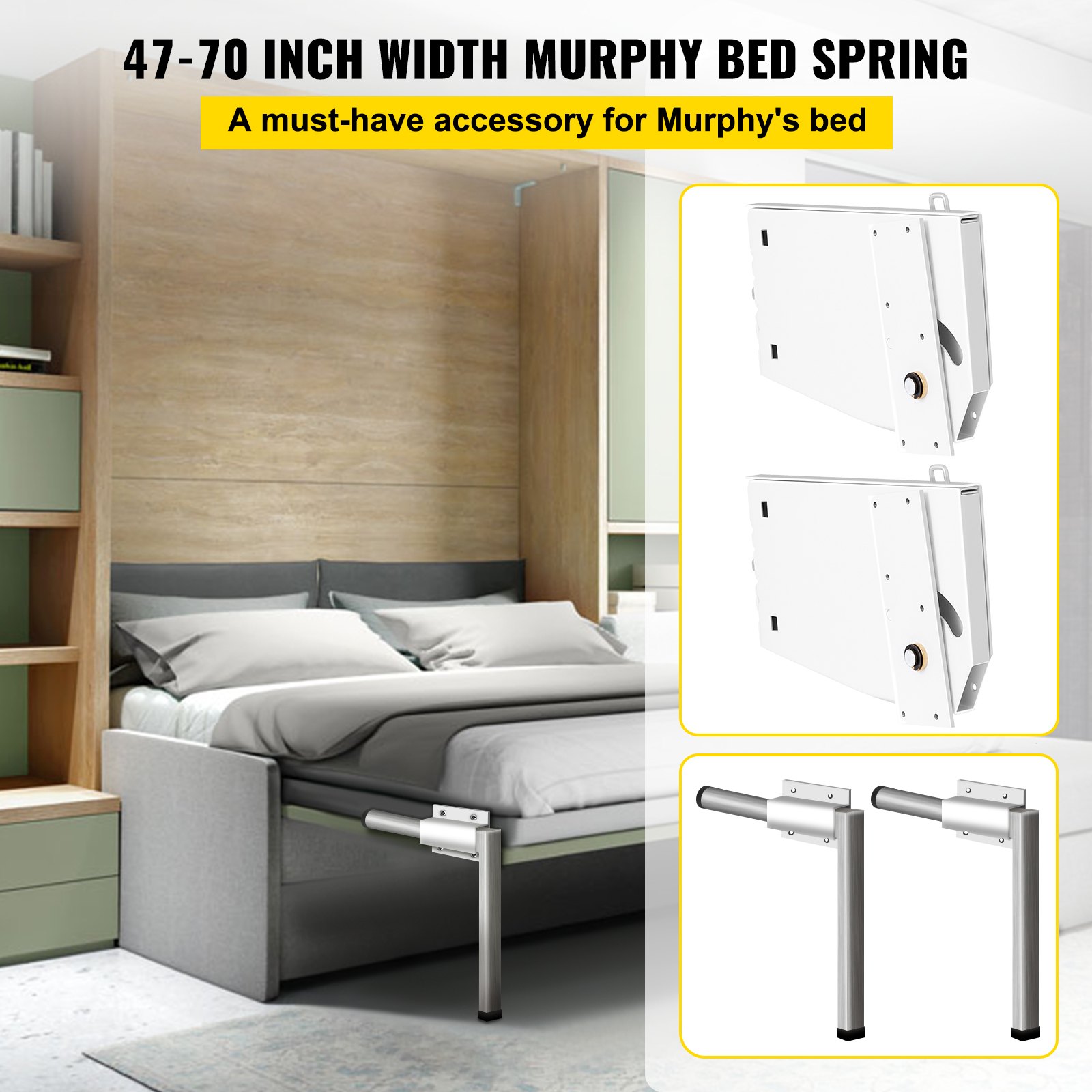 VEVOR - Mecanismo de resortes de pared Murphy para montaje en pared, kit de hardware de soporte resistente para cama King y Queen (vertical), color blanco
