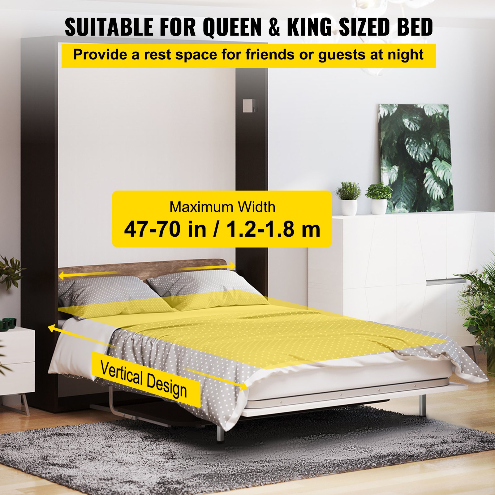 VEVOR - Mecanismo de resortes de pared Murphy para montaje en pared, kit de hardware de soporte resistente para cama King y Queen (vertical), color blanco