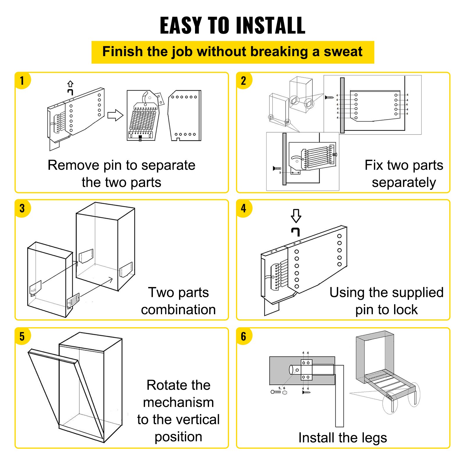 VEVOR - Mecanismo de resortes de pared Murphy para montaje en pared, kit de hardware de soporte resistente para cama King y Queen (vertical), color blanco