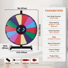 Rueda de premio giratoria de 18 pulgadas VEVOR, ruleta de mesa con 14 ranuras, rueda de ruleta resistente con borrado en seco y 2 marcadores, gana juegos de fortuna en ferias comerciales, pubs y fiestas