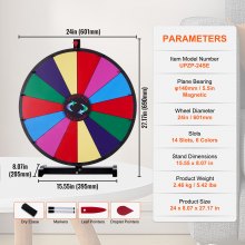 VEVOR Rueda de premio giratoria de 24 pulgadas, ruleta de mesa con 14 ranuras, rueda de ruleta resistente con borrado en seco y 2 marcadores, gana juegos de giro de la fortuna en fiesta, pub, feria comercial, carnaval