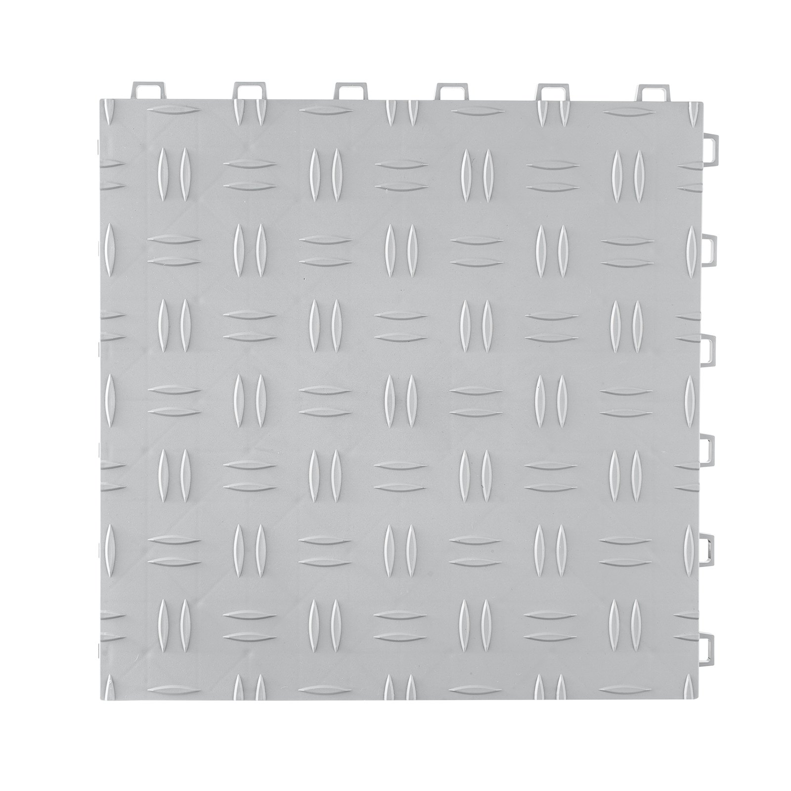 Azulejos de garaje entrelazados de color gris VEVOR con patrón texturizado antideslizante y pestañas de conexión en los bordes.