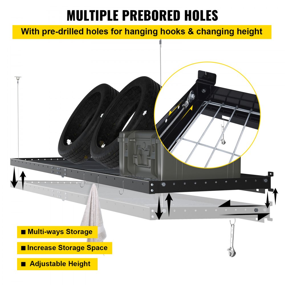 VEVOR Estante de pared para garaje de 2 x 8 pies, de acero, para montaje en pared, con capacidad de 220 libras, resistente, color negro
