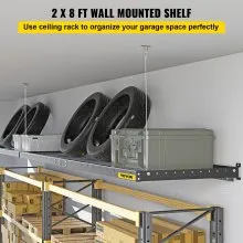 VEVOR - Estantería de pared para garaje de 2 x 8 pies, estantería de acero montada en la pared, estante de almacenamiento superior para garaje, estantes flotantes con capacidad de peso de 220 libras, estante de pared de acero resistente para garaje, color negro