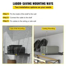 VEVOR - Estantería de pared para garaje de 2 x 8 pies, estantería de acero montada en la pared, estante de almacenamiento superior para garaje, estantes flotantes con capacidad de peso de 220 libras, estante de pared de acero resistente para garaje, color negro