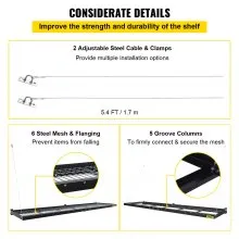 VEVOR - Estantería de pared para garaje de 2 x 8 pies, estantería de acero montada en la pared, estante de almacenamiento superior para garaje, estantes flotantes con capacidad de peso de 220 libras, estante de pared de acero resistente para garaje, color negro