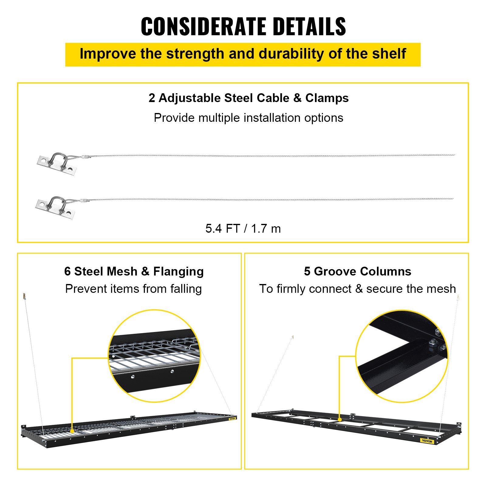 VEVOR Estante de pared para garaje de 2 x 8 pies, de acero, para montaje en pared, con capacidad de 220 libras, resistente, color negro
