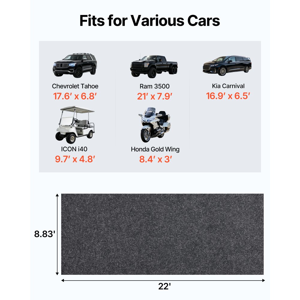 Tapete de garaje VEVOR de 2,5 m x 6,7 m, impermeable, resistente al agua, nieve, lluvia, barro y aceite para coches. Tapete de contención antideslizante y resistente con reverso de TPE antifugas, fácil de limpiar y cortar.