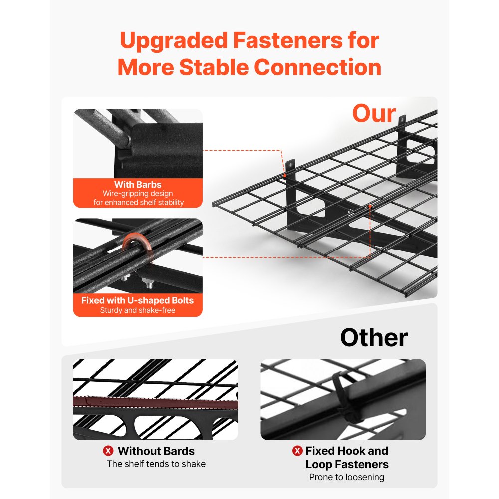 Estantería de pared para garaje VEVOR de 2 niveles y alta resistencia, paquete de 8 unidades. Estantería de pared de acero de 30 cm x 90 cm con ganchos, estante flotante de metal de 61 x 183 cm, capacidad de carga total de 454 kg, color negro.
