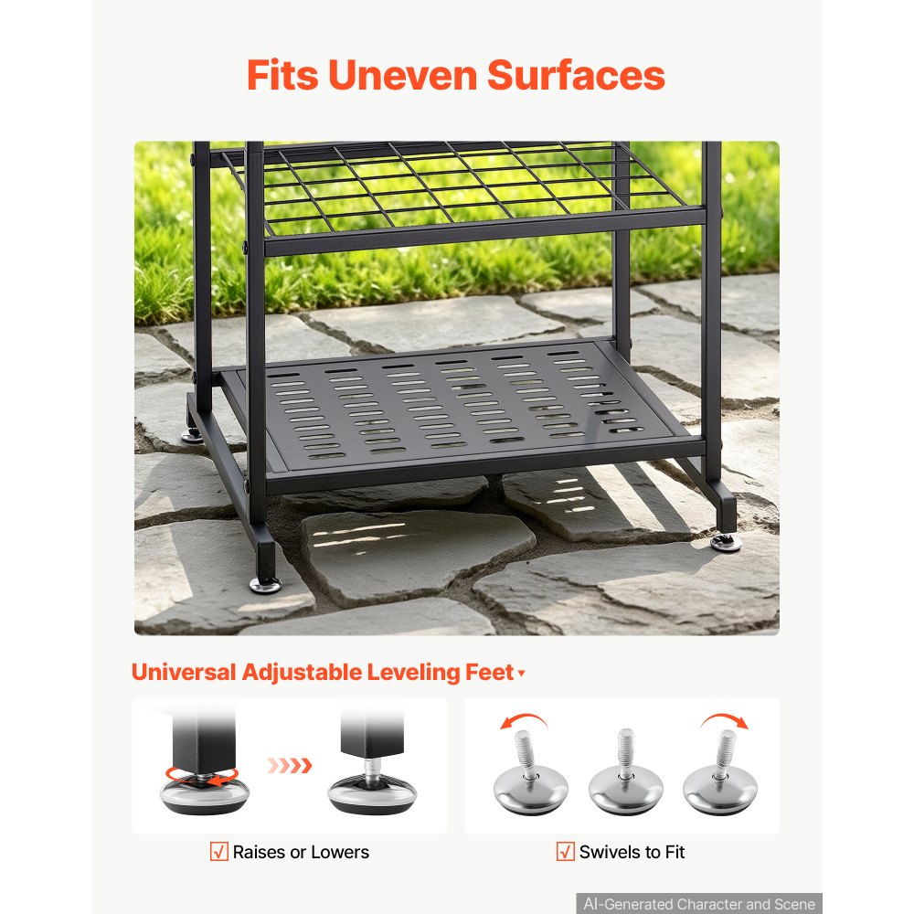 VEVOR Organizador de Herramientas de Jardín Estante Compacto con Ganchos, con Patas Niveladoras, Aberturas de 5,08 x 5,08 cm y Base Perforada de Acero para Garajes, Cobertizos, Patios e Invernaderos