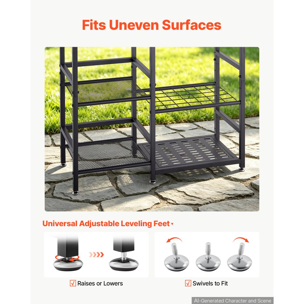 VEVOR Organizador de Herramientas de Jardín Estante con Patas Ajustables, con Aberturas de 5,1 x 5,1 cm, Base Perforada y Kit de Herrajes de Montaje para Garajes, Cobertizos, Patios e Invernaderos
