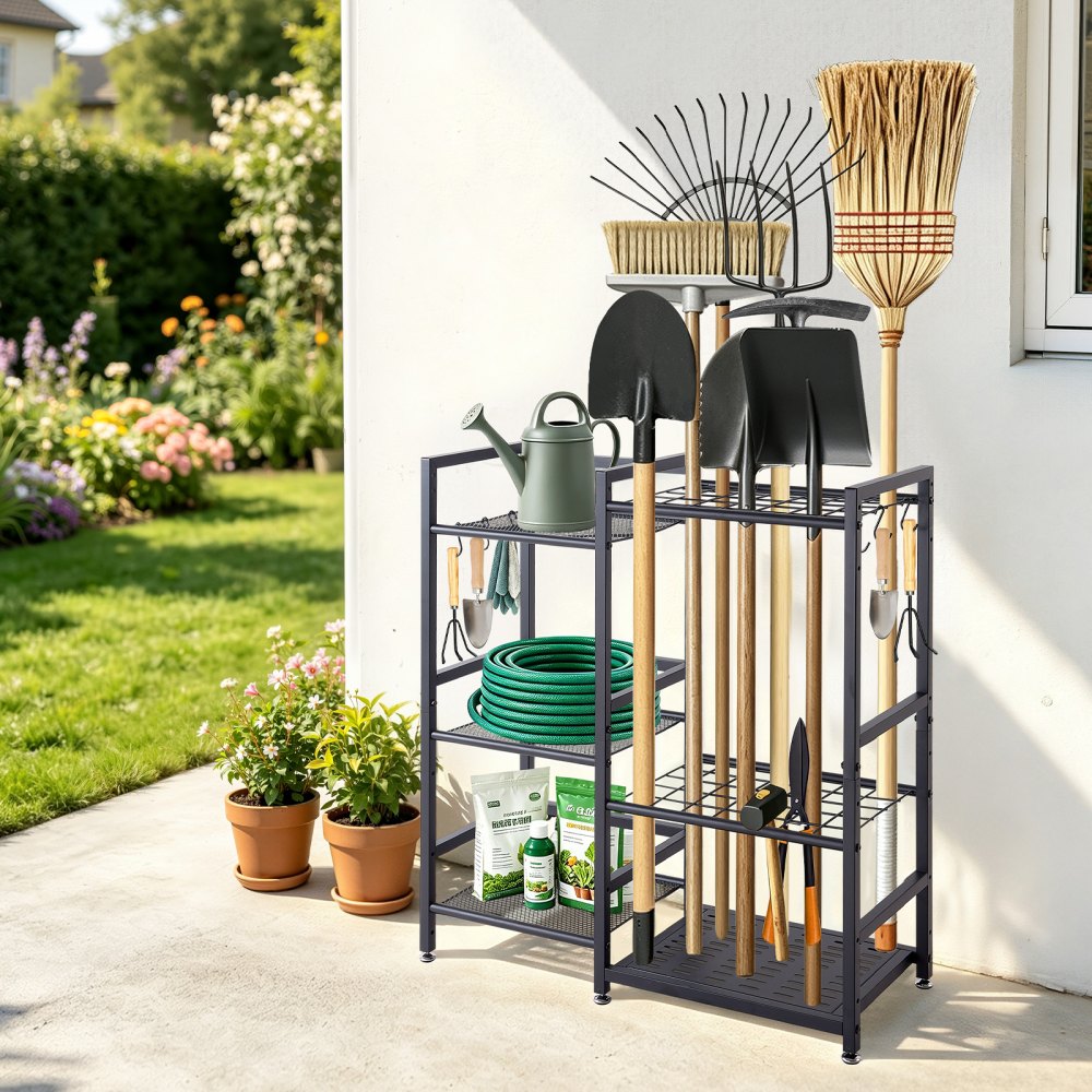 VEVOR Organizador de Herramientas de Jardín Estante con Patas Ajustables, con Aberturas de 5,1 x 5,1 cm, Base Perforada y Kit de Herrajes de Montaje para Garajes, Cobertizos, Patios e Invernaderos