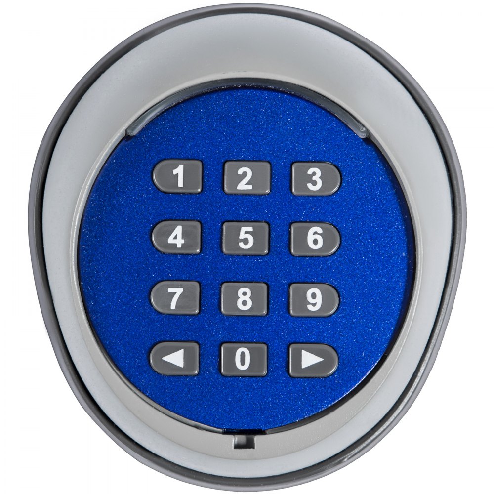 Teclado inalámbrico VEVOR con placa frontal azul y botones numéricos.