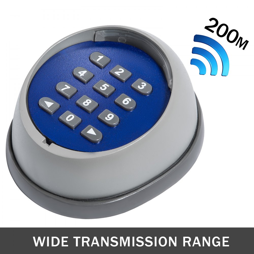 Teclado inalámbrico VEVOR con alcance de 200 m y botones numéricos sobre fondo azul