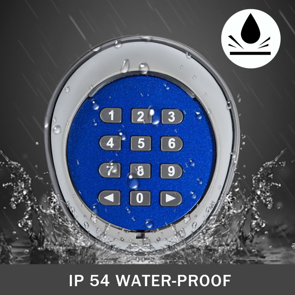 Teclado inalámbrico VEVOR con clasificación de resistencia al agua IP54 bajo gotas de lluvia.