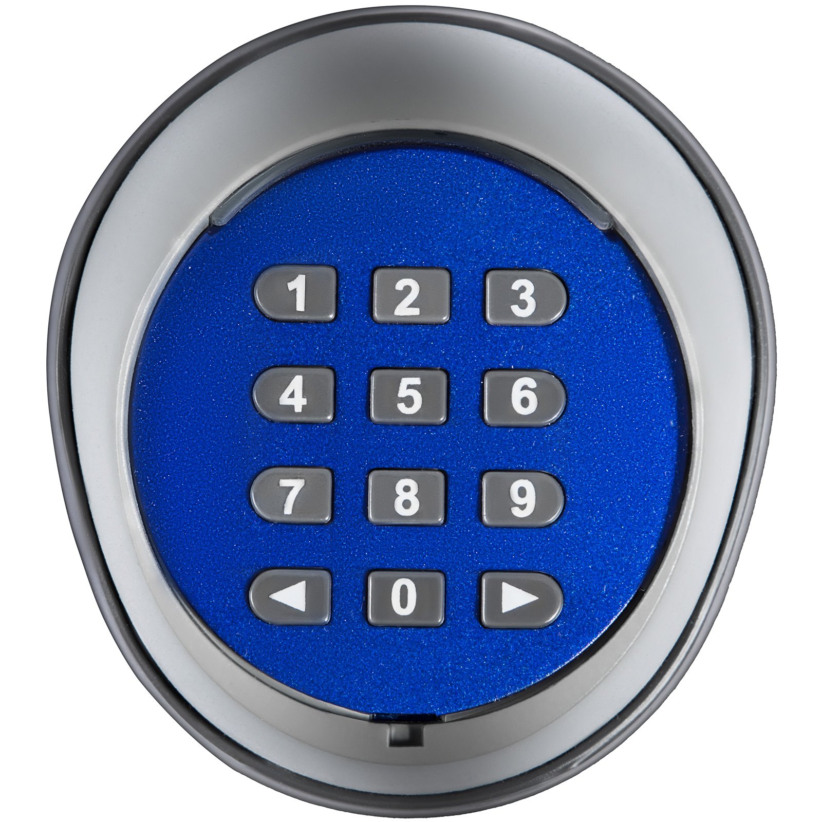 Teclado inalámbrico VEVOR con fondo azul y botones numéricos grises.