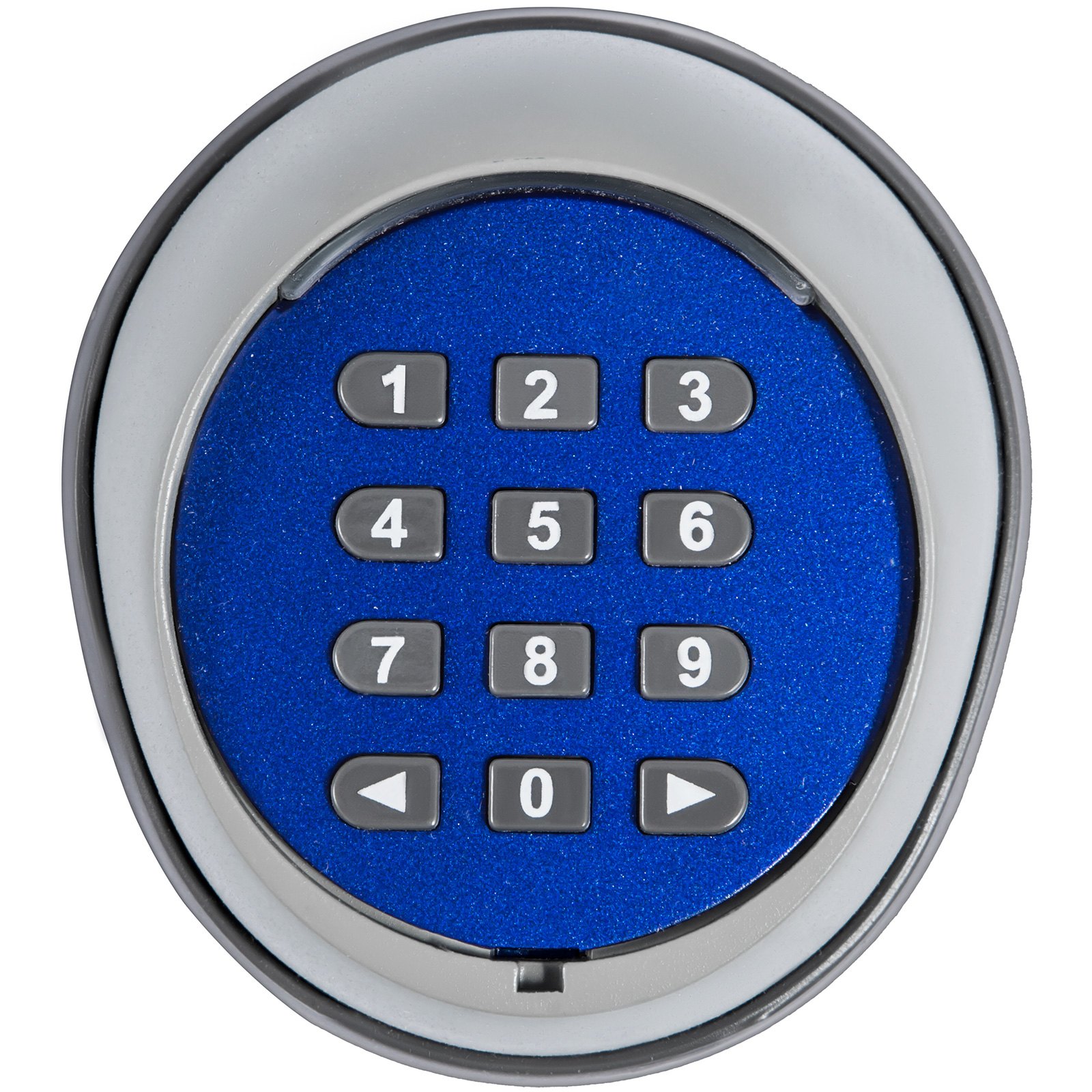 Teclado inalámbrico VEVOR con placa frontal azul y botones numéricos.