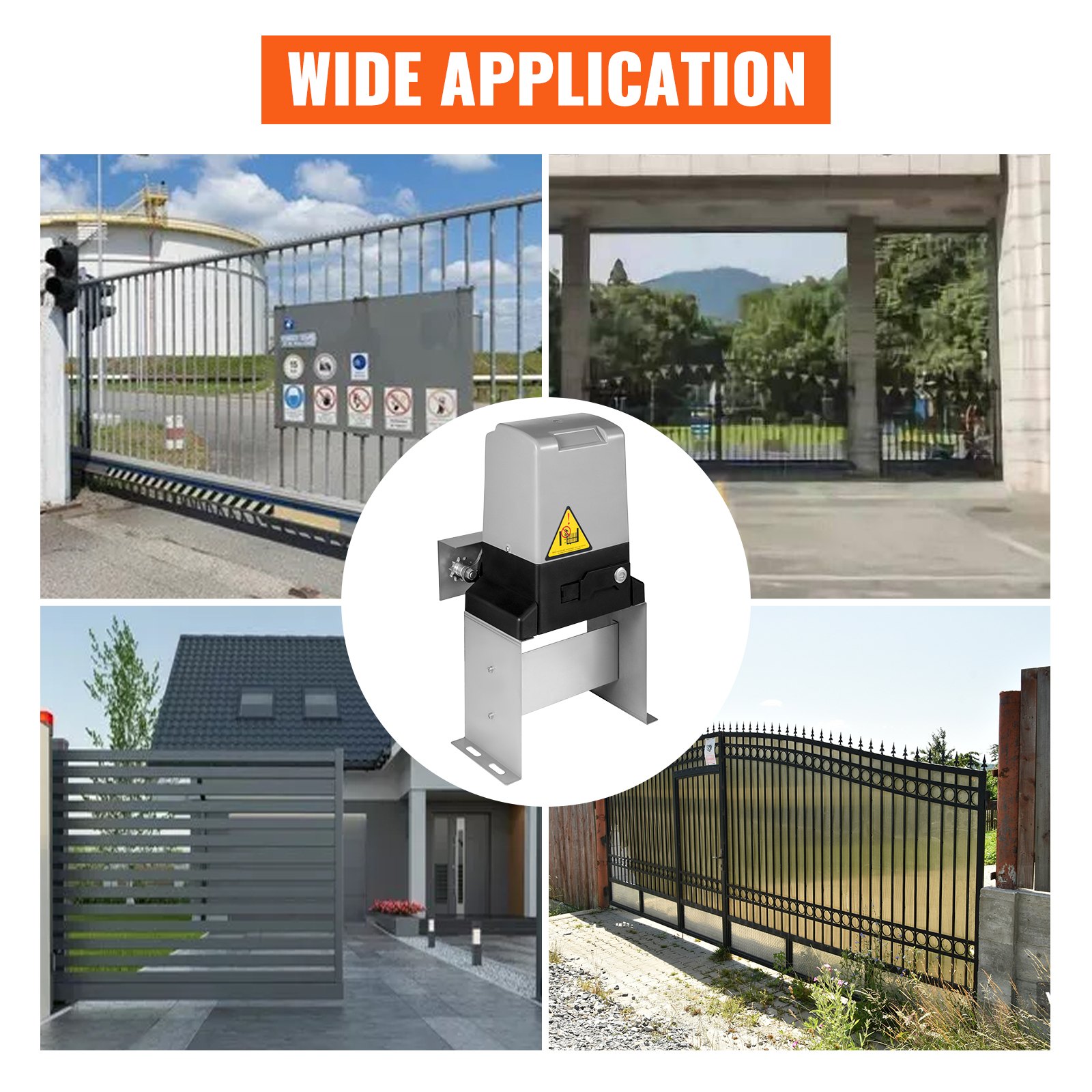 El abridor de puerta corrediza VEVOR se presenta en varias instalaciones de puertas para una amplia aplicación.