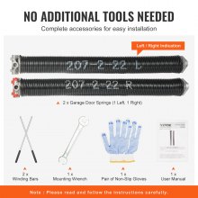 VEVOR Resortes de torsión para puerta de garaje, par de 0,207 x 2 x 22 pulgadas, 16000 ciclos, resortes para puerta de garaje con barras antideslizantes, guantes y llave de montaje, revestimiento de electroforesis para reemplazo