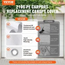 VEVOR Cubierta de repuesto para toldo de cochera de 10 x 20 pies, lona de refugio para tienda de campaña superior de garaje, resistente al agua y con protección UV, fácil instalación con cuerdas elásticas de bolas, color blanco (solo cubierta superior, marco no incluido)