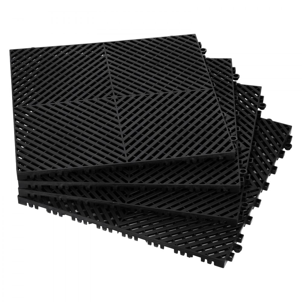 VEVOR - Alfombrilla de drenaje entrelazada (15,7 x 15,7 pulgadas), 24 unidades, antideslizante, de polipropileno negro, para suelos y duchas, ideal para garaje, jardín, cocina y exteriores.