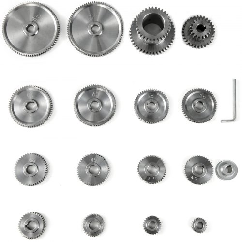 VEVOR 17pcs / Set Engranajes de torno CJ0618 Torno Mini Torno Engranajes Máquina de corte de metal Engranajes Torno Engranajes Kit Metal Exchange Gear