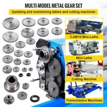 VEVOR 27 piezas de engranajes de torno de metal, engranajes de repuesto de mini torno precisos que incluyen juego de engranajes de caja, engranajes sin ranura, engranajes de motor de metal, engranajes variables, engranaje de correa para mini tornos y fresadoras CJ0618