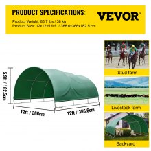 VEVOR Refugio para Ganado, Refugio de Corral de 12'x 12'x 5.9', ​​Refugio de Paneles de Corral de Metal de Acero, Paneles de Corral Impermeables para Caballos y Otros Ganados, Refugio de Animales con Cubierta de PVC y Tubería Galvanizada