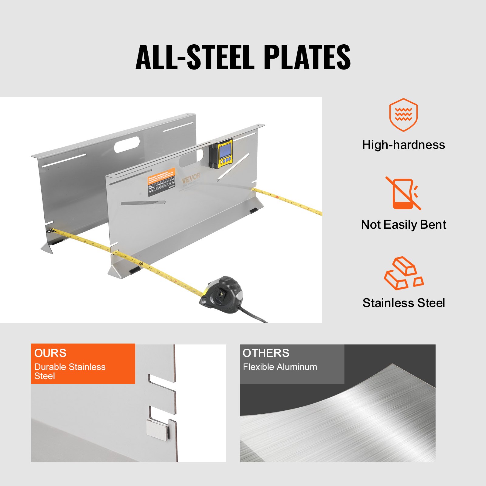 Herramienta de alineación de ruedas VEVOR, paquete de 2 placas de convergencia, calibre de inclinación/avance/convergencia con precisión de 0,1°, placa de acero inoxidable, ranuras magnéticas y 6 varillas de alineación, incluye 2 cintas métricas y tabla de conversión.