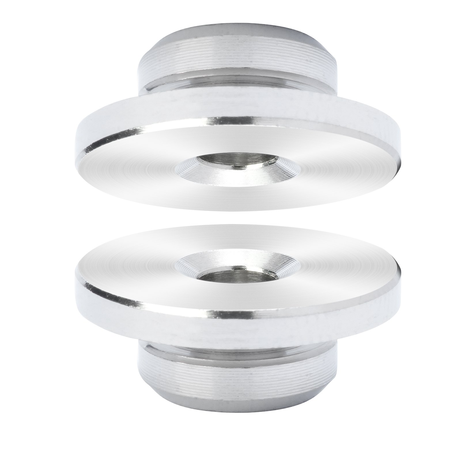 Componentes del kit de barandilla de cable VEVOR, primer plano de dos accesorios de conector de metal, que muestran un acabado pulido.